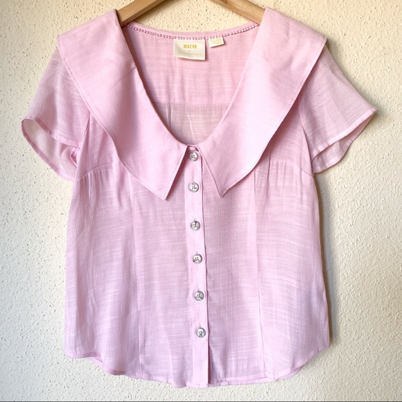Anthropologie Maeve Austen Collard Pink Blouse - Picture 3 of 6